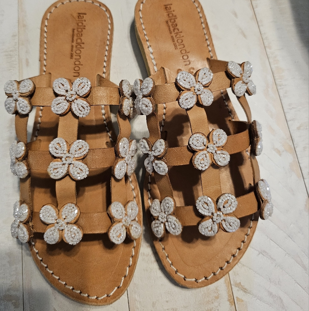 NIB Anthropologie Laidback London slide beaded flower sandals